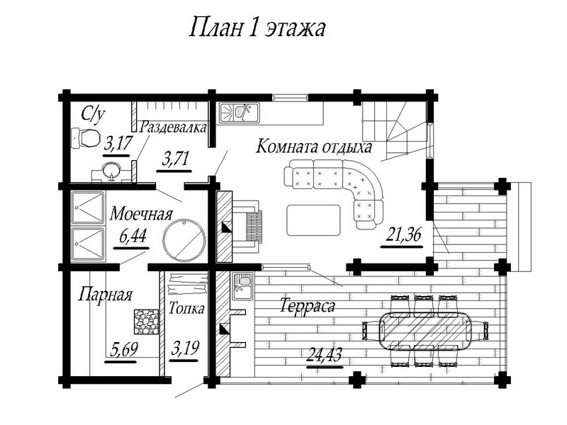 Схема бани с беседкой